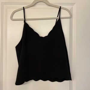 Cropped black scalloped tank top
